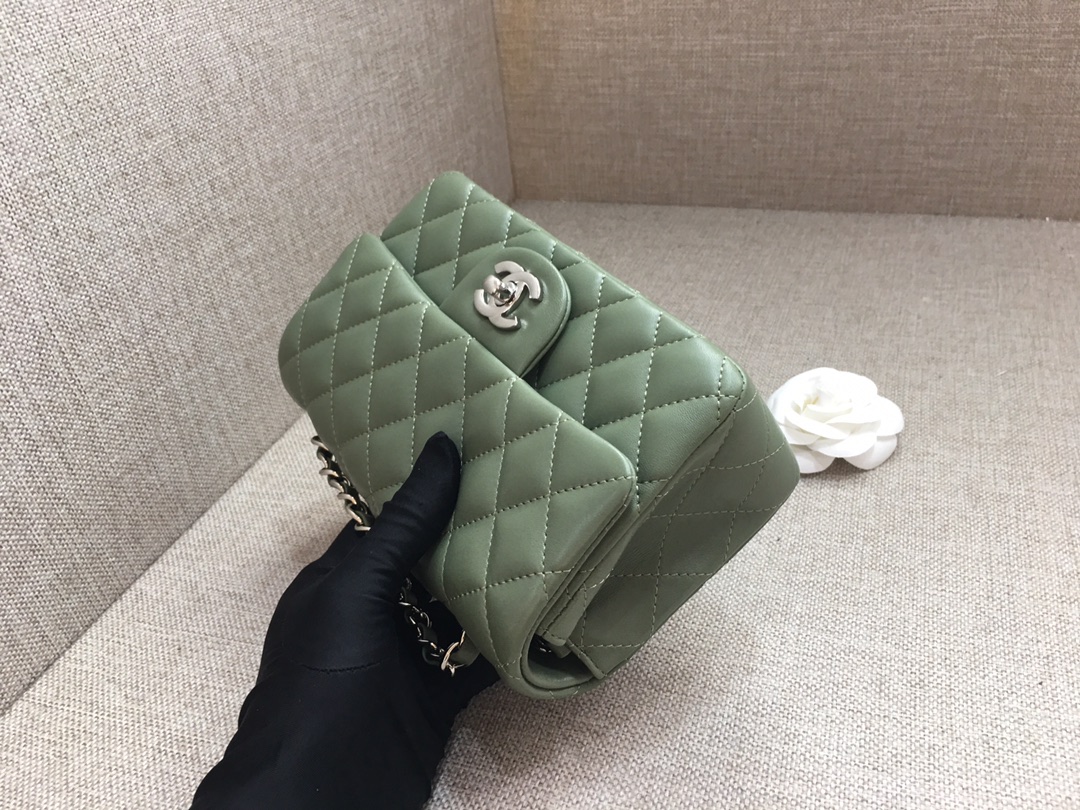 Small Classic Flap Lambskin Bag A01116 Dark Green/Silver